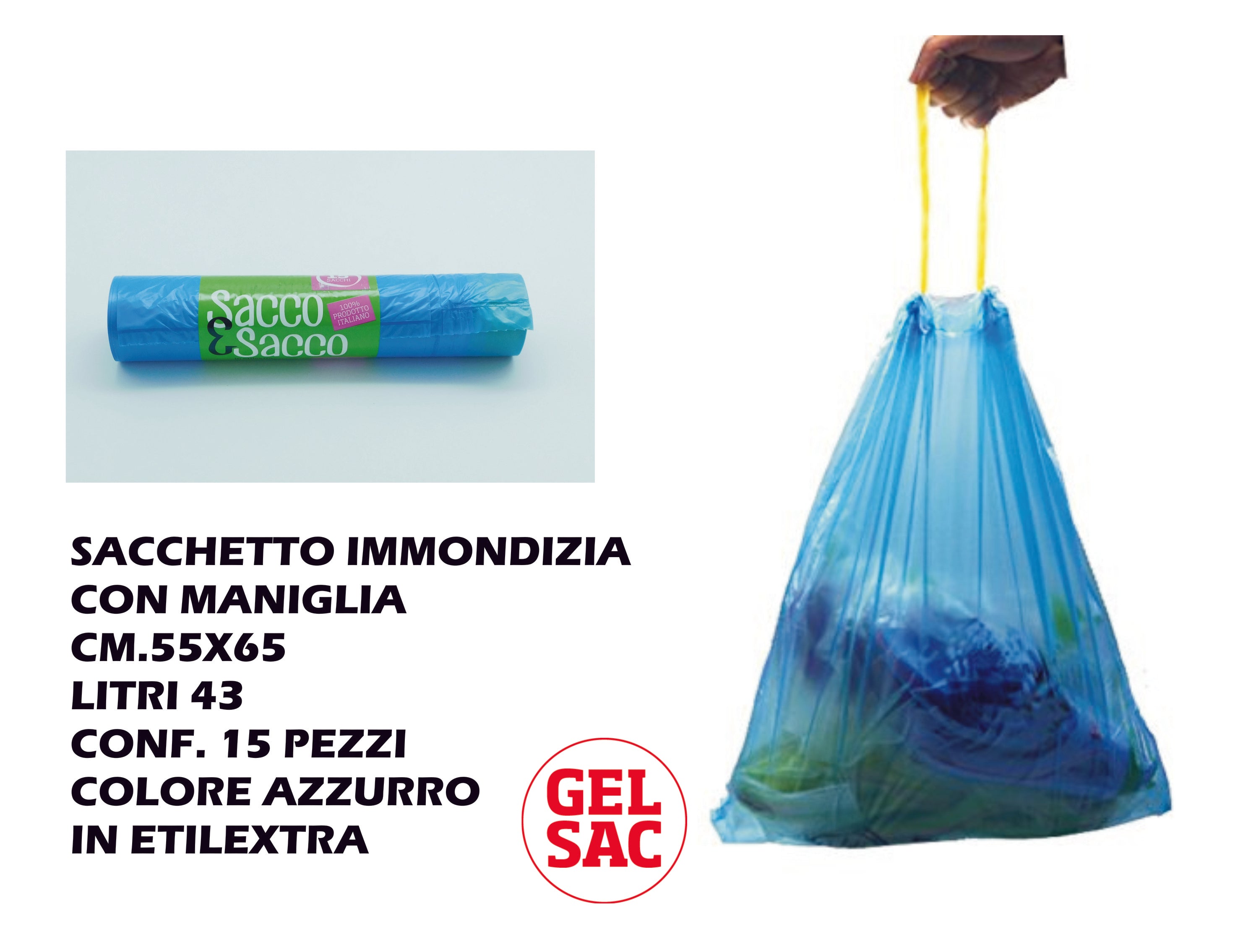 Sacchetto Immondizia Azzurro con Maniglia 15 Buste da 43L per Raccolta –  BigHouse Shop